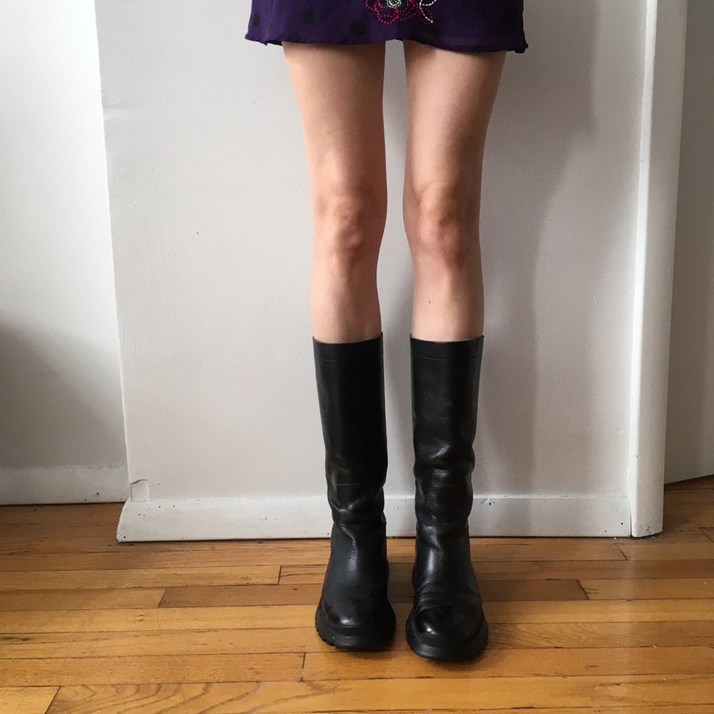 PRADA- Black Knee High Lug Sole Boot